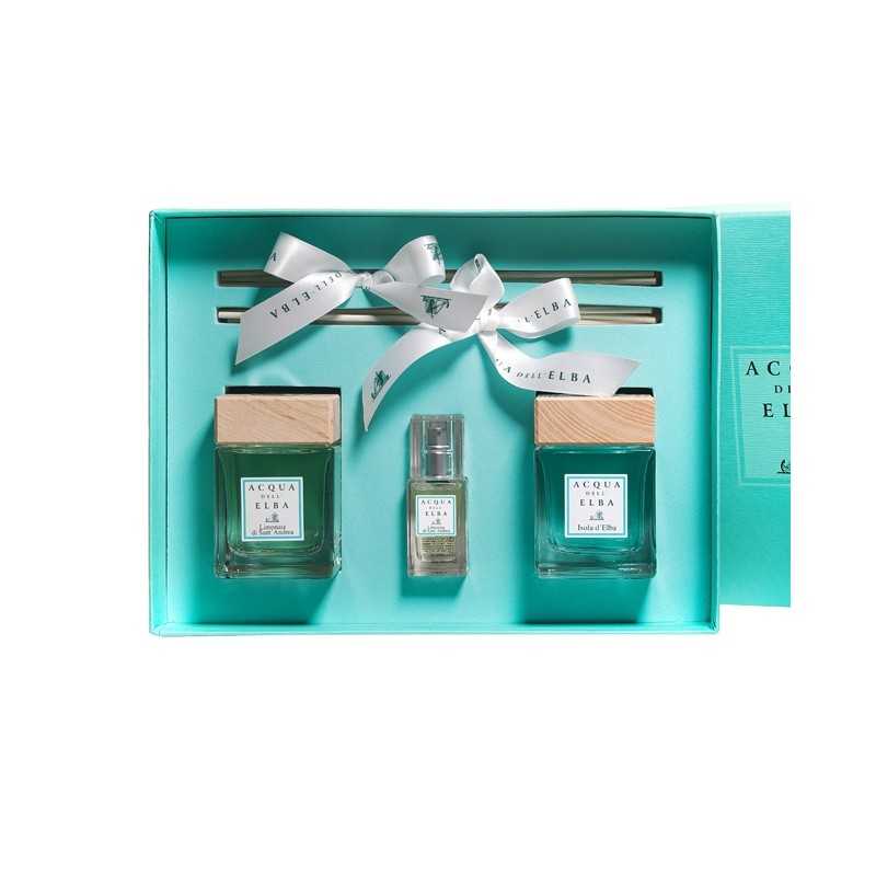 Acqua Dell'Elba Gift Box geurstokjes Limonaia di Sant'Andrea & Isola d'Elaba en roomspray Limonaia di Sant'Andrea